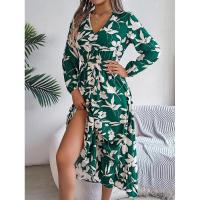 Vestidos de moda con cuello en V Vestido estético de manga larga con volantes florales para mujer, nuevo en oferta - details 6