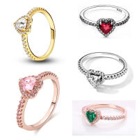 Anillo de Plata de Ley 925, anillo de corazón rojo elevado para mujer, circonita cúbica CZ, estrella, Luna, flor, joyería de boda, anillos, regalos - details 5