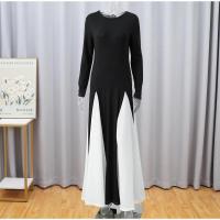 Vestidos largos elegantes de retazos en blanco y negro, vestido ajustado de manga larga con cuello redondo a la moda para mujer, batas de fiesta de noche para mujer - details 2