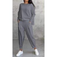 Nuevo Conjunto de manga de cuello redondo de Color sólido para mujer con pantalones largos - details 12
