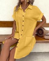 Minivestido Vintage liso para mujer, moda de verano con cuello en V, manga tres cuartos, vestido de lino y algodón, Vestidos informales para vacaciones - details 14