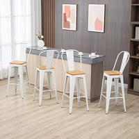 Taburetes de bar altos con respaldo, sillas de bar con reposapiés, asiento de madera y marco de acero - details 0