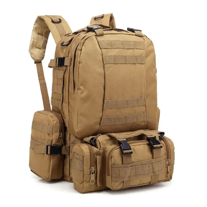 Mochila de senderismo 4 en 1 de 50l para hombre, bolsa de asalto multifuncional impermeable, desmontable, para exteriores - 1