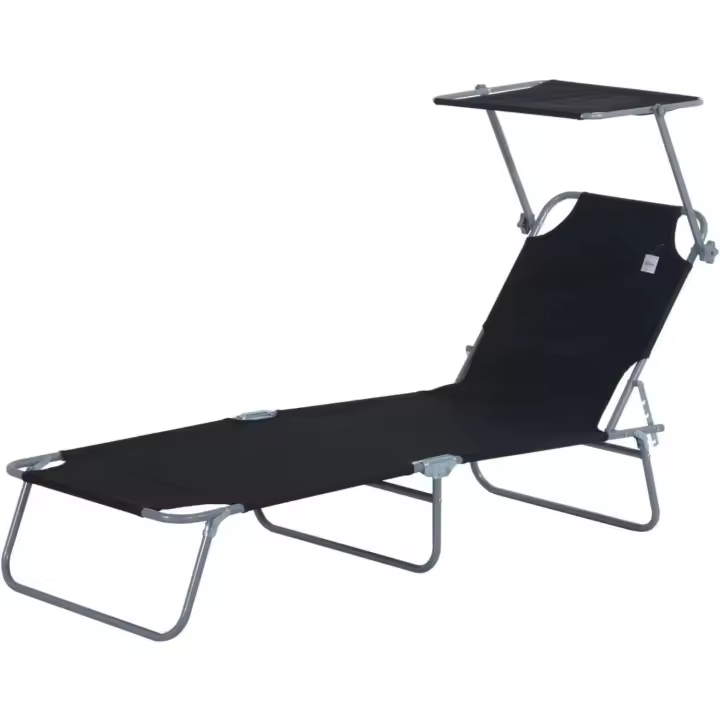 Plegable Jardín Exterior Reclinable con Toldo Desmontable con Ángulo Regulable Respaldo Ajustable en 4 Niveles para Terraza Piscina Patio 187x58x36 cm Marrón - 1