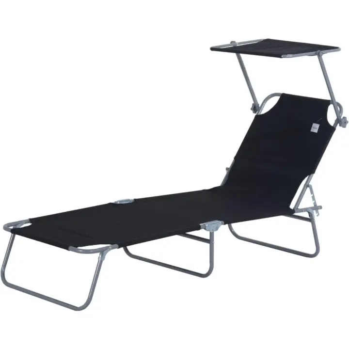Plegable Jardín Exterior Reclinable con Toldo Desmontable con Ángulo Regulable Respaldo Ajustable en 4 Niveles para Terraza Piscina Patio 187x58x36 cm Marrón - 1