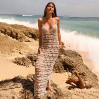 Para Praia, Vestido largo de punto Para mujer, Vestido de playa con agujeros, escote en V profundo, sin mangas, Bikini, vestido tipo pareo, vestido de vacaciones sin espalda para otoño - details 0