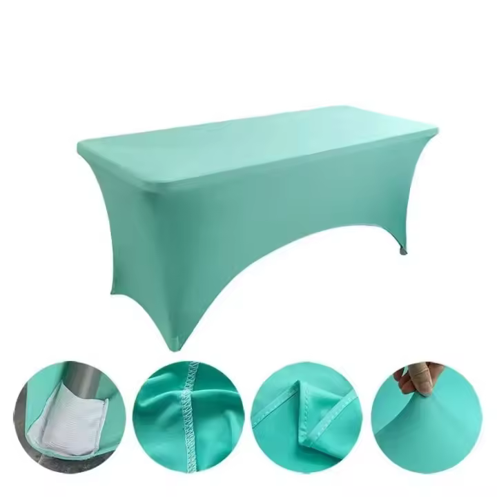 Manteles de Lycra de 6 pies, cubiertas de mesa de cumpleaños de hotel de boda de alta elasticidad para plegables de 4 pies, 5 pies, 6 pies y 8 pies - 1