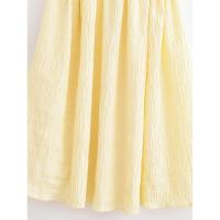 Elegante Vestido Amarillo de Lona Texturada Cuello Cuadrado A-Línea Casual de Vacaciones para Mujeres Verano 2025 - details 2