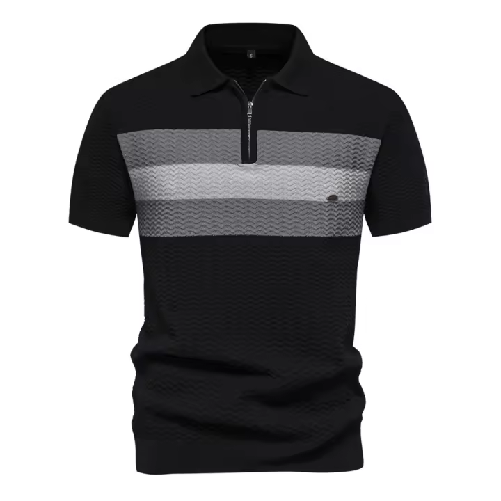 Polo de punto acanalado texturizado para hombre, camiseta de manga corta transpirable y fresca, novedad de verano, 2024 - 1