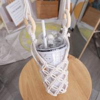 Bolsa de red para botella colgante bohemia, soporte para botella de agua tejido a mano, cuerda de algodón, soporte decorativo para taza de café - details 19