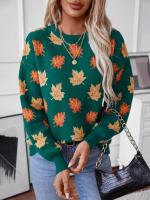 Jersey de punto con patrón de hoja de arce para mujer, jersey de cuello redondo, Top de otoño e invierno, nuevo - details 5