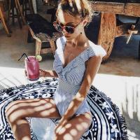 Traje de baño de una pieza para mujer, ropa de baño brasileña, con push-up, talla grande con cu - details 3