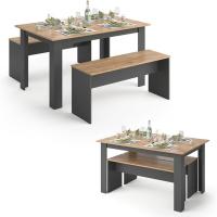 Mesa de comedor Sentio, antracita/roble dorado, 90 x 140 cm con 2 bancos - details 6