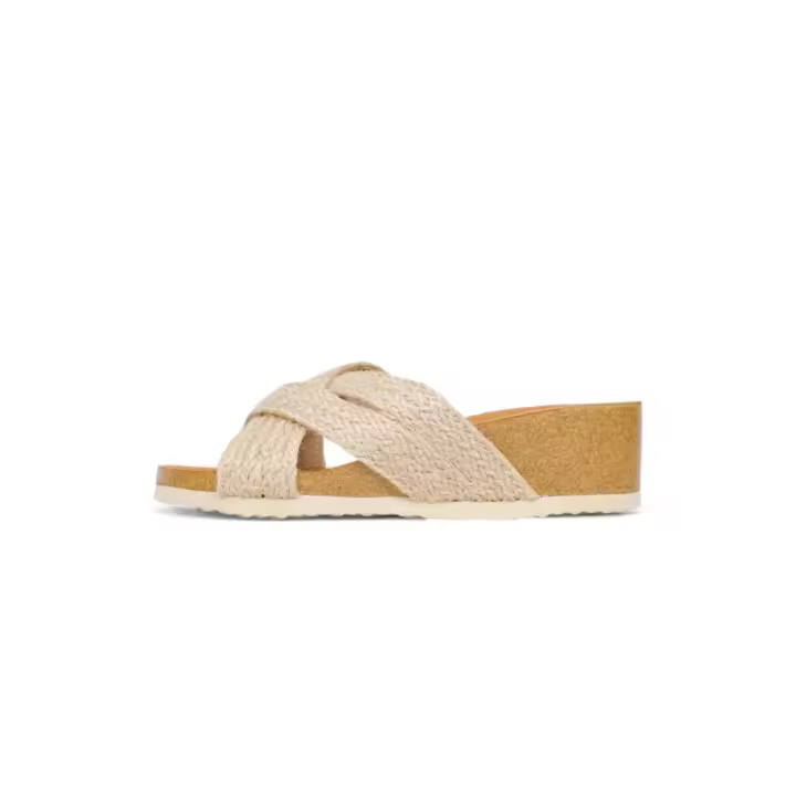 Sandalias con plataforma y tacón - tiras efecto esparto cruzadas en color beige - Sandalias planas para mujer Verano M-205C - 1