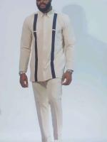 2024 Nuevo estilo de moda para hombres Camisa de manga larga + Pantalones con cuello Conjunto casual de 2 piezas - details 2