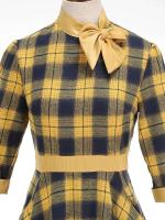 2025 nuevo Retro cuello falso Bowknot Plaid Vintage 1950s mujeres 3/4 manga larga Otoño Invierno elegante bolsillos Midi vestidos - details 11