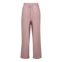 Pantalones holgados de nueve puntos de pierna ancha de algodón y lino de Color sólido con cintura elástica de verano para mujer - details 12