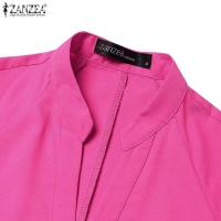 ZANZEA-Vestidos informales de manga corta abombada para vacaciones, Vestidos escalonados, batas elegantes de Color sólido con cuello en V, vestido Maxi de verano 2025 - details 7