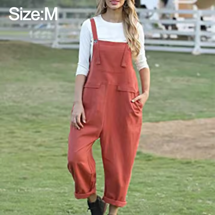 Mono informal largo y holgado con pechera para mujer, mono holgado con cinturón y bolsillo, Y BSSM - 1