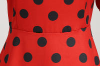 Puff short sleeve polka dot vintage women summer peter pan collar elegant a-line midi party dress - details 6