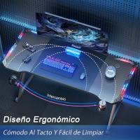 Mesa de Juegos LED Ergonómica 120 cm × 60 cm Fibra de Carbono Ratón, Auriculares, Soporte Negro - details 10