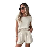 Traje corto informal de verano para mujer, camisetas holgadas y cómodas con cuello redondo y pantalones cortos de cintura elástica, ropa de calle a la moda para mujer - details 0