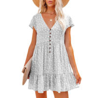 Vestido de ocio para mujer con diseño de botones estampados de flores, adecuado para mujeres y niñas adolescentes - details 0