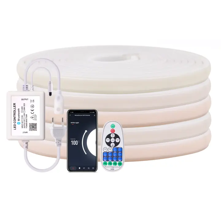 Tira de luz de neón COB con Bluetooth, cinta Flexible de iluminación lineal de alta densidad, regulable, 220V, enchufe europeo, 288 LED, resistente al agua - 1
