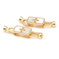 2 juegos de conectores de latón y circonita y concha de Color dorado de 18K para collares, cierres de pulsera, suministros para fabricación de joyas, accesorios Diy - details 24