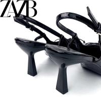 Sandalias altas con cadena de metal de nuevo diseño, zapatos abiertos de cuero suave con tacones expuestos, punta cuadrada para mujer - details 6