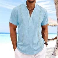 Camisetas Henley de Impresión 3D Rayadas de Verano Cuello Redondo, Manga Corta, Botónado Grande, Moda para Hombres - details 0