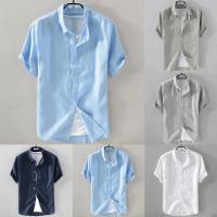 Verano pantalón corto casual manga color sólido simple camisa de hombre versátil clásico tops - details 6