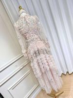 Verano otoño moda wer bordado encaje vestido de noche para graduación mujeres manga larga capas borde de oreja de madera Midi vestidos de fiesta - details 3