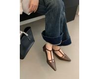 Nueva moda temperamento tacones altos de las mujeres de tacón grueso puntiagudo retro Mary Jane zapatos T-correa solo zapatos - details 23