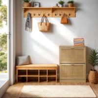 Zapatero de Dos Puertas Zapatero Estrecho Acabado en Pino y Rattan Medidas 60 cm x 82 cm x 24 cm - details 4