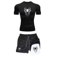 Conjunto de Compresión para Entrenamiento para Hombres Y2K Camisetas de Gimnasio con Estampado de Araña Pantalones Cortos de Correr Transpirables Guarda Rash Deportivo - details 1