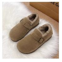 Chanclas de mujer de piel con puntera redonda para exterior Casual Suede Slippers, Otoño/Invierno 2025 - details 9
