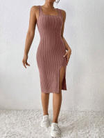 Vestido largo ajustado de Color liso con abertura, ropa a rayas, primavera y verano, novedad de 2024 - details 19