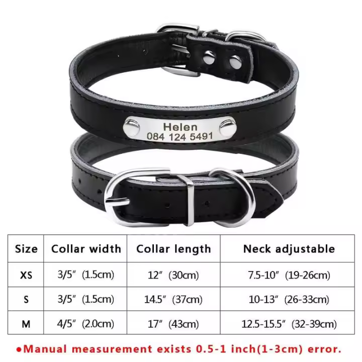 Perro personalizado Cuero PU, Collar de Perro personalizado, Collares mascotas grabado Free para Perros Pequeños, medianos - 1