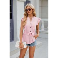Camiseta holgada vintage para mujer con cuello en V sin mangas moda coreana botones de color sólido - details 14