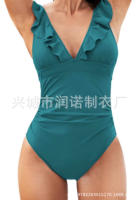 Traje de baño con cuello en V, traje de baño con cordones y borde con volantes - details 18