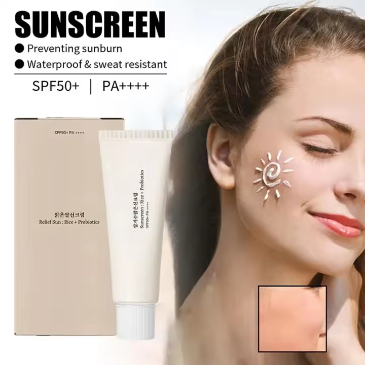 Protector Solar SPF50 +, bloqueador Solar probiótico de arroz coreano, crema blanqueadora de piel, Anti UV, bloqueador Solar, suero hidratante suave Facial, 50ml - 1