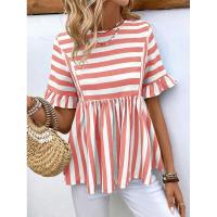 Nuevo Vestido camisero de verano para mujer, cuello redondo, manga con volantes, holgado, cómodo, a rayas - details 23