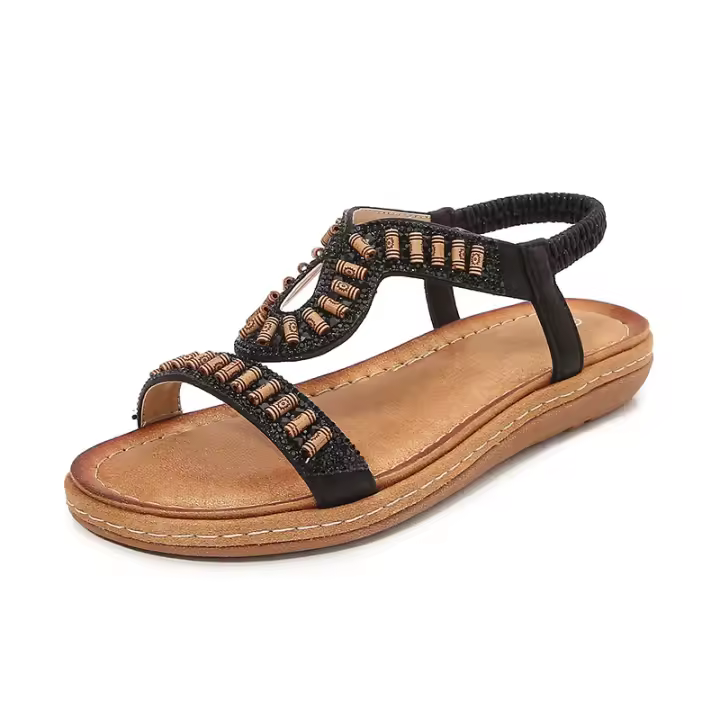 Sandalia Plana Mujer 2025 Punta Redonda con Cristales - Diseño Transpirable Boho Chic, Zapatos de Verano Cómodos para Playa, Fiesta y Diario, Moda Primavera-Verano - 1