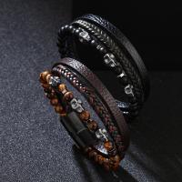 Pulsera de Shungit y Ojo de Tigre Tejida Multinivel Brazalete de Cuero PU con Calavera Retro Gótica - details 4