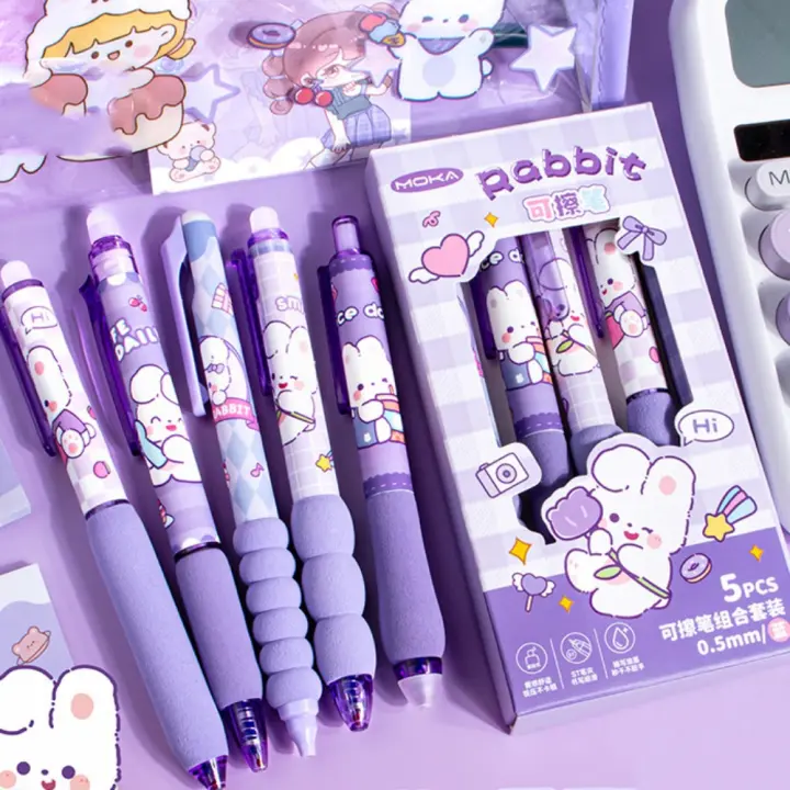 Bolígrafos borrables de tinta azul creativos, bolígrafo de Gel borrable estético INS, suministros de escritura de bolígrafo neutro de 0,5mm, 5 uds. - 1