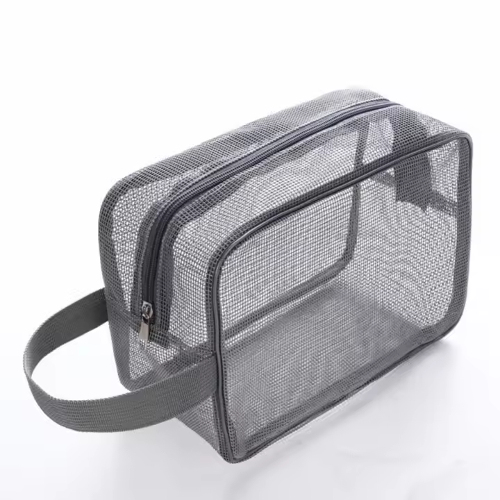 Bolsa de ducha de malla duradera y fácil de llevar, bolsillos de playa portátiles de secado rápido, bolsa de mano con cremallera, estuche organizador de cosméticos para Fitness - 1