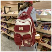 Nueva y bonita versión coreana de la mochila del campus ins para estudiantes femeninas de primaria y secundaria de gran capacidad, mochila ancha con correa para el hombro fuerte y duradera. - details 30
