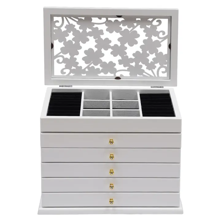 Joyero Ecológico de 6 Niveles - Blanco - Ideal para Collares, Relojes, Anillos, Pulseras - 9,5 x 18,5 x 17,5 cm - 1
