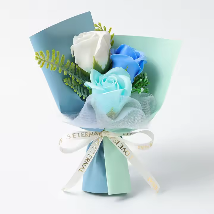 Embalaje de regalo, ramo de rosas artificiales de 3 cabezas, decoraciones artificiales, decoración de flores artificiales, decoración de flores falsas para boda - 1
